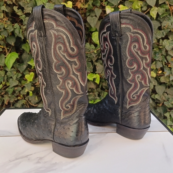 Nocona Full Quill Ostrich Western Boots Size 9.5 D Black/Red - Picture 6 of 12